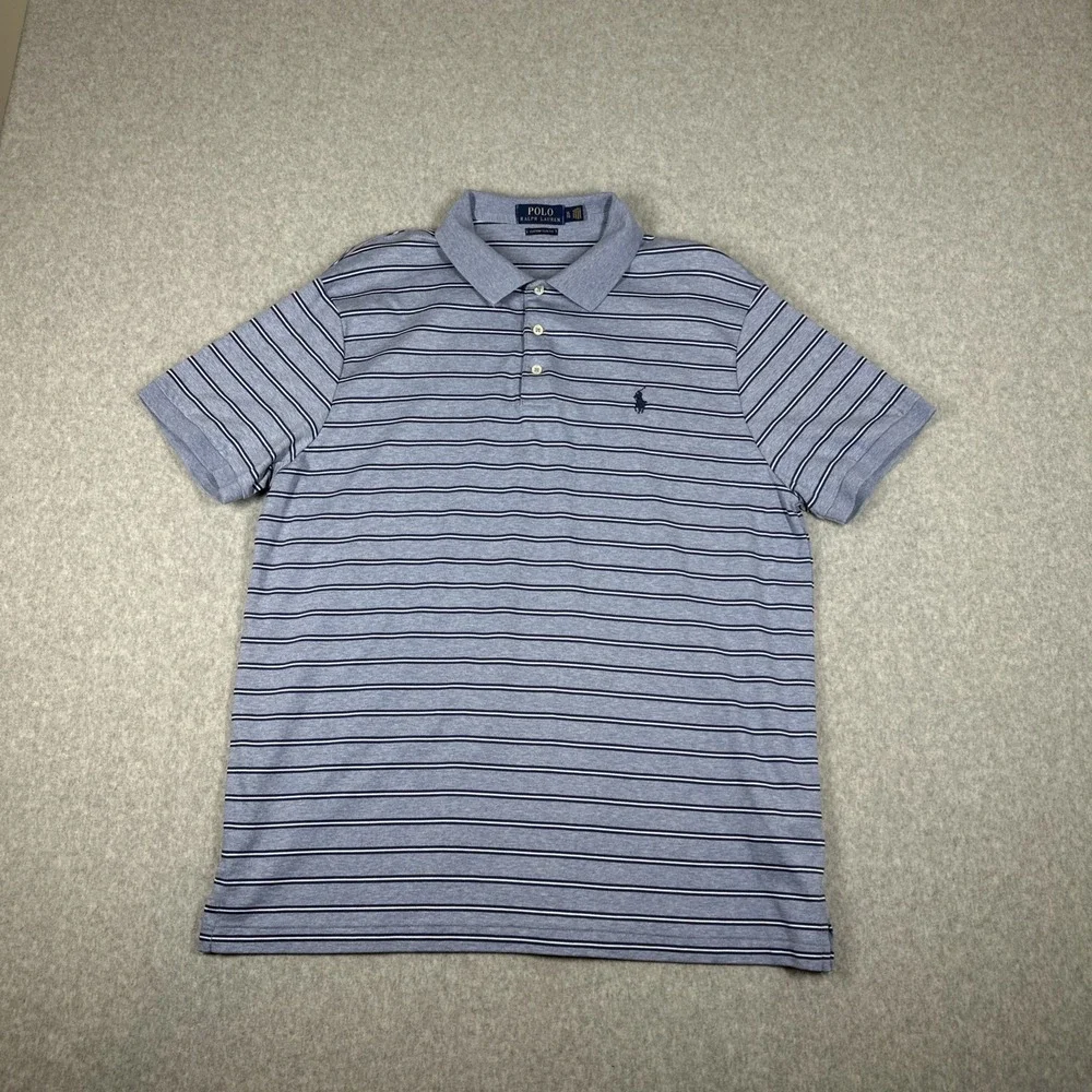 Polo Ralph Lauren Men's Custom Slim Fit Polo Blue White Stripes Size XL Stretch